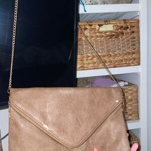 Gold Chain Brown Crossbody Envelope Bag